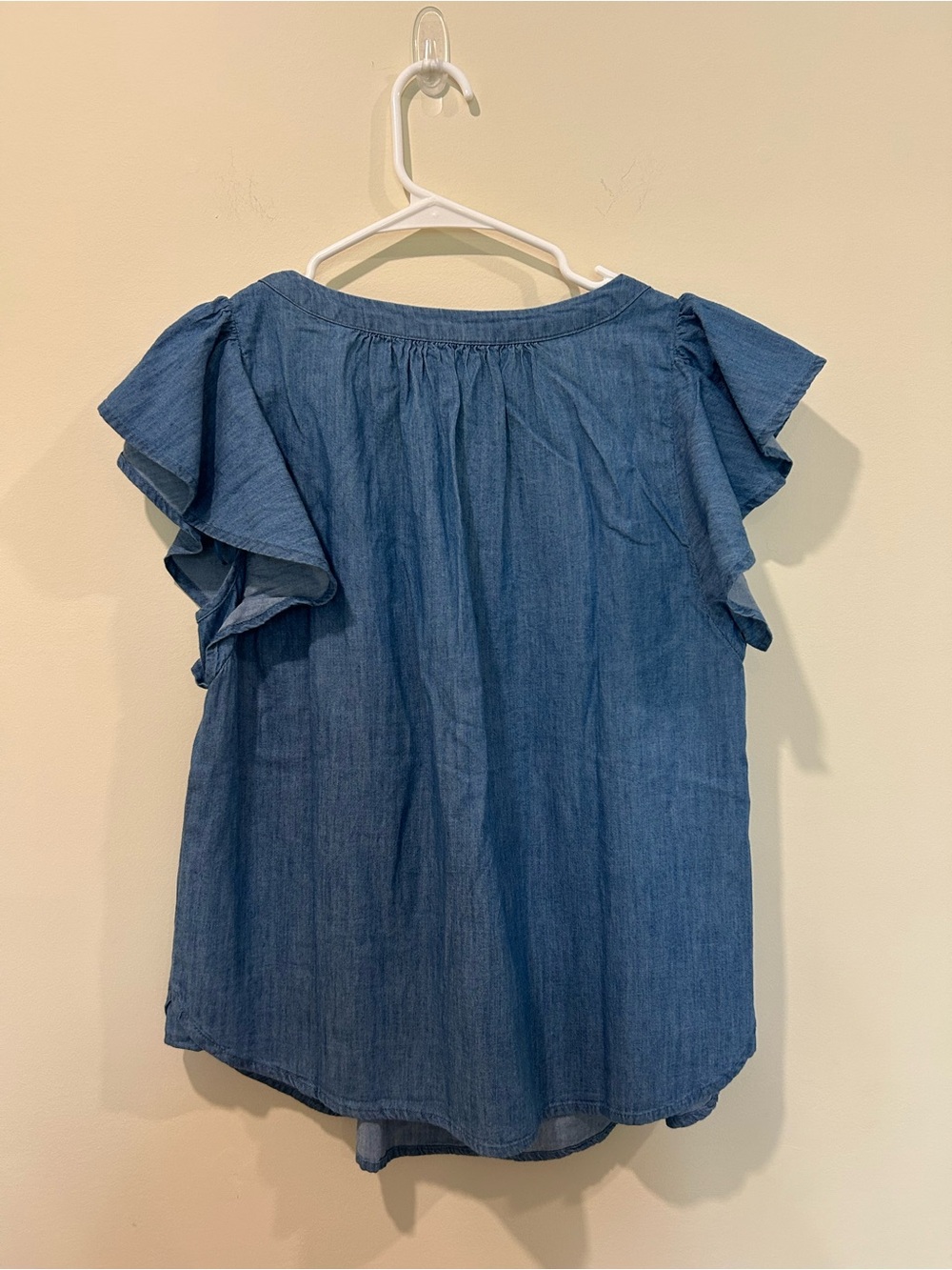 Smocked Square-Neck Flutter Sleeve Top in Light Blue - Picture 3 of 7